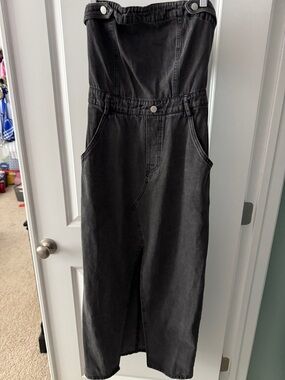 Strapless Black Denim Maxi Dress